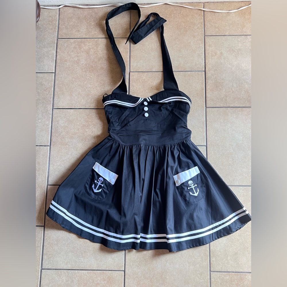 New Hell Bunny Black Nautical Sailor Dress  M
